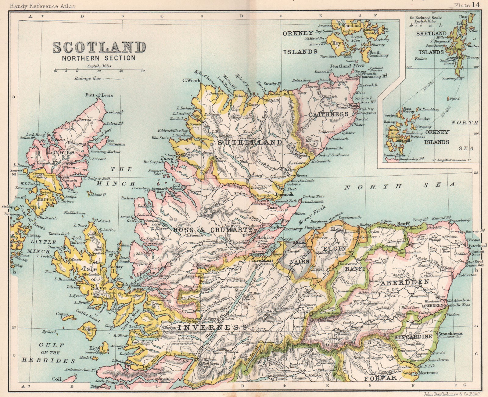 Scotland Northern Section. Highlands. BARTHOLOMEW 1904 old antique map chart